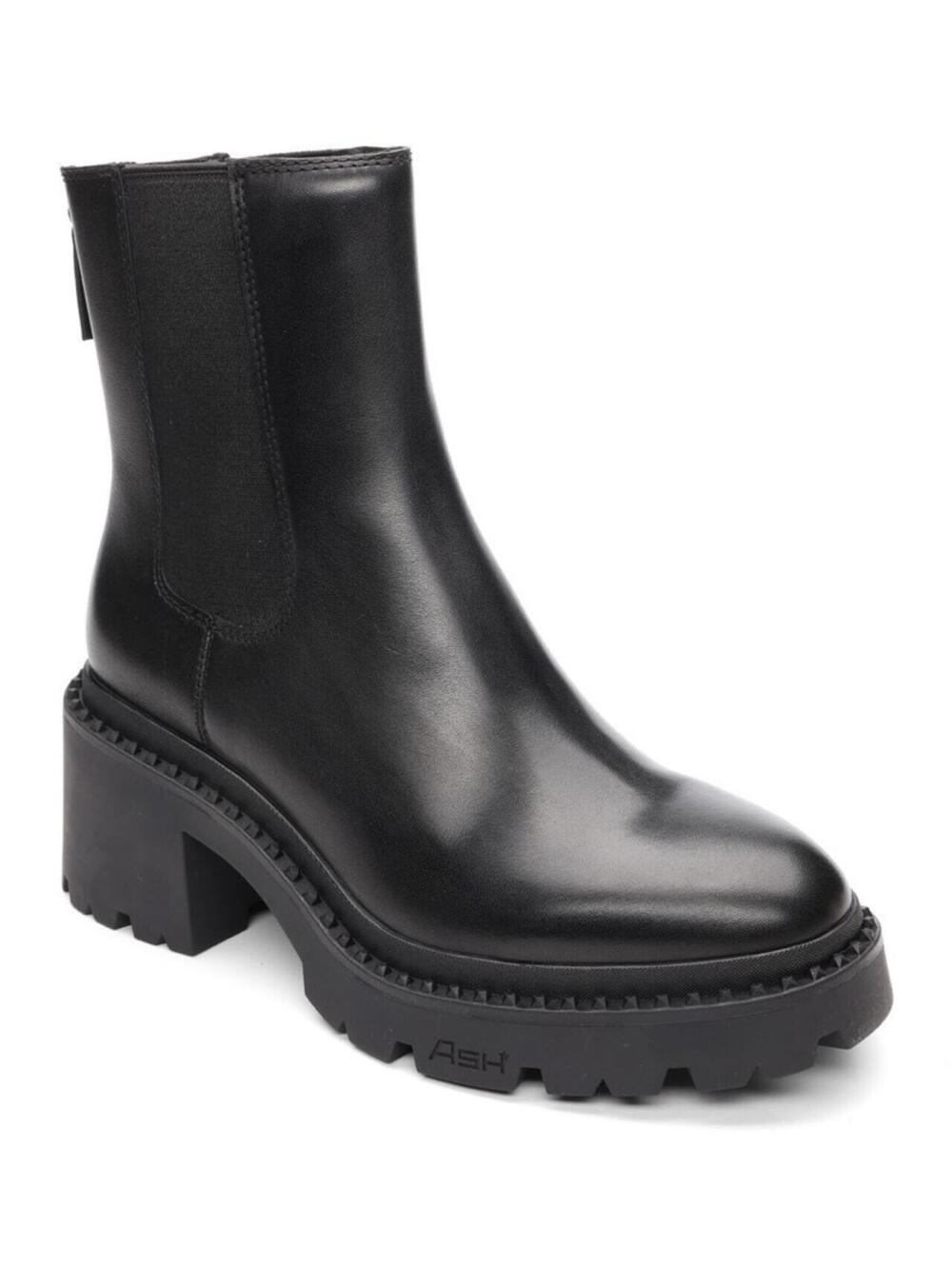 290$ Ash Newton Leather Chelsea Block Heel Boots Women's Size 10 US  Black